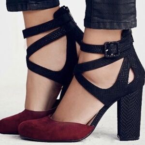 Free People + Farylrobin Atwood Heel. Burgundy and Black Suede Size 11.